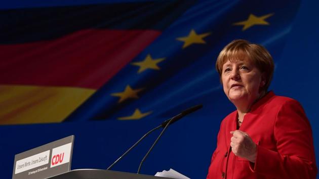 German Chancellor Angela Merkel addresses delegates during her conservative Christian Democratic Union (CDU) party's congress in Essen, western Germany, on December 6, 2016. German Chancellor Angela Merkel launches into campaign mode for elections taking place in 2017. (AFP Photo) German Chancellor Angela Merkel addresses delegates during her conservative Christian Democratic Union (CDU) party's congress in Essen, western Germany, on December 6, 2016. German Chancellor Angela Merkel launches into campaign mode for elections taking place in 2017. (AFP Photo)
