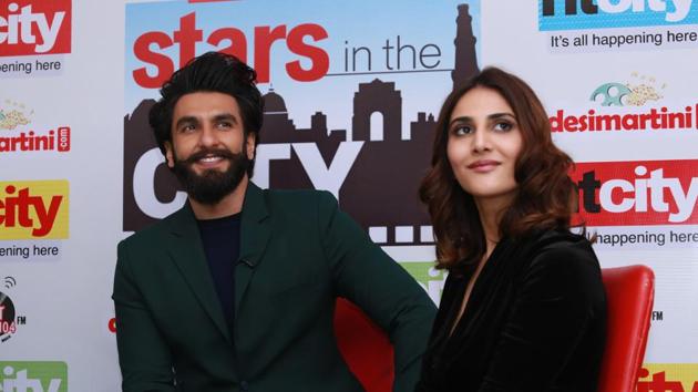 Bollywood actors Ranveer Singh and Vaani Kapoor visit HT house for Stars in the City.  (Amal KS /HT Photo) 