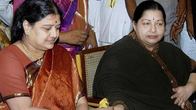 In this file photo AIADMK chief J Jayalalithaa with her close aide VK Sasikala. Jayalalithaa, 68, passed away at Chennai's Apollo Hospital on Monday after suffering a cardiac arrest.(PTI)