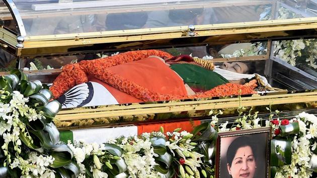 As the iconic leader’s final journey moved towards MGR Memorial, emotionally charged supporters shouted slogans in praise of ‘Amma’ (PTI) As the iconic leader’s final journey moved towards MGR Memorial, emotionally charged supporters shouted slogans in praise of ‘Amma’ (PTI)