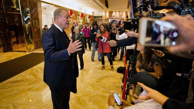 Former US vice president Al Gore, a leading campaigner for efforts to tackle climate change, speaks to reporters after a meeting with president-elect Donald Trump at Trump Tower in New York on December 5, 2016. (AFP) Former US vice president Al Gore, a leading campaigner for efforts to tackle climate change, speaks to reporters after a meeting with president-elect Donald Trump at Trump Tower in New York on December 5, 2016. (AFP)