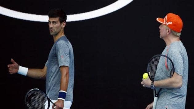 Novak Djokovic and Boris becker (right) during a training session at Australian Open in 2016.(Reuters)