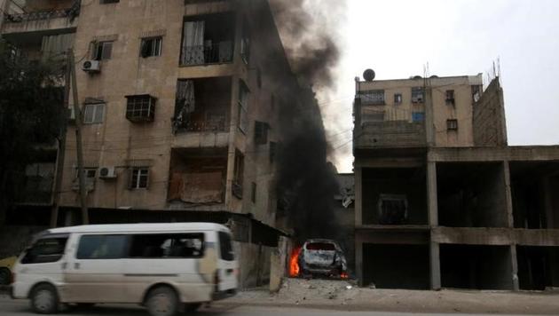 Smoke rises from a car after strikes on the rebel-held besieged al-Zebdieh district, in Aleppo on December 5. (Reuters) Smoke rises from a car after strikes on the rebel-held besieged al-Zebdieh district, in Aleppo on December 5. (Reuters)