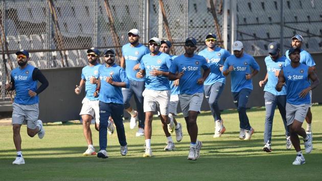 Indian players practice ahead of the fourth Test match against England in Mumbai. (Pratham Gokhale/HT PHOTO) Indian players practice ahead of the fourth Test match against England in Mumbai. (Pratham Gokhale/HT PHOTO)