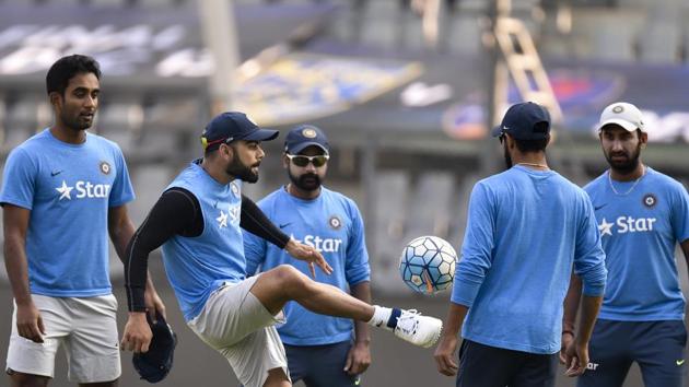 Players during the practice session of Indian cricket team ahead of a match against England at Wankhede Stadium. (Pratham Gokhale/HT PHOTO) Players during the practice session of Indian cricket team ahead of a match against England at Wankhede Stadium. (Pratham Gokhale/HT PHOTO)