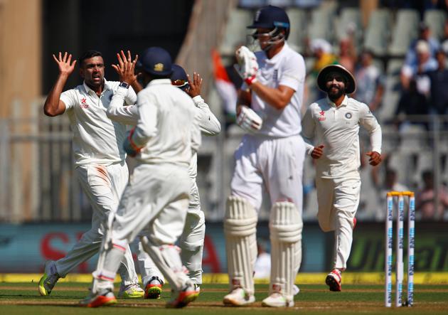 India's Ravichandran Ashwin (L) celebrates the wicket of England's Joe Root. (REUTERS) India's Ravichandran Ashwin (L) celebrates the wicket of England's Joe Root. (REUTERS)