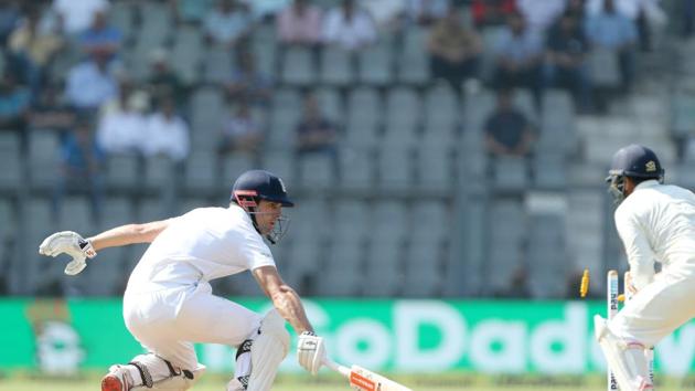 Alastair Cook gave India some respite as he was stumped by Parthiv Patel of  Ravindra Jadeja just before lunch. (BCCI) 
