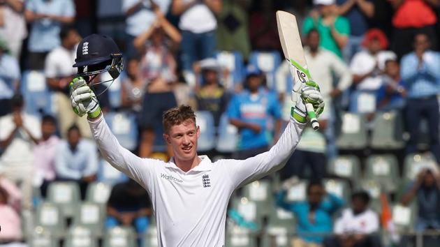 Keaton Jennings  celebrates his maiden ton. Jennings is the third England cricketer to score a debut ton against India. (BCCI) 