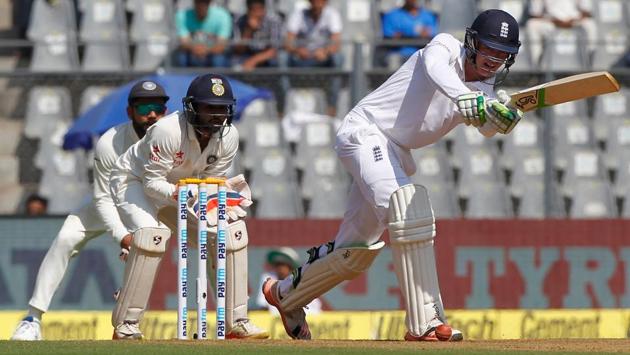 Keaton Jennings had a nervy start to his Test career, where he was dropped on 0  by Karun Nair in the gully. But he settled down and was England’s best batsmen of the day. (BCCI) 