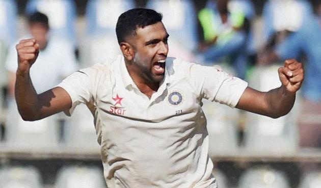 Mumbai: Indian spinner R Ashwin celebrates the wicket of Jonny Bairstow(not in pic) on the first day of the fourth Test match against England in Mumbai on Thursday. PTI Photo by Santosh Hirlekar(PTI12_8_2016_000147B)(PTI)