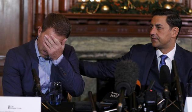 Former footballer Andy Woodward (R) consoles colleague Steve Walters at the launch of The Offside Trust, an independent group set up to support players and their families who have suffered abuse. (REUTERS) Former footballer Andy Woodward (R) consoles colleague Steve Walters at the launch of The Offside Trust, an independent group set up to support players and their families who have suffered abuse. (REUTERS)
