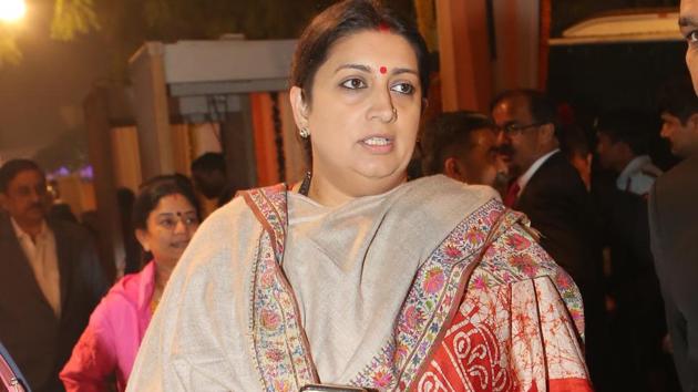 Minister of textiles Smriti Irani present at the reception (Manoj Verma/HT Photo) 