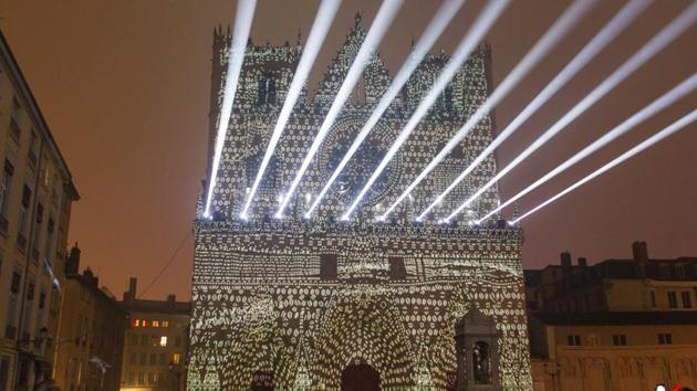 Another of View of Evolutions installations by artist Yann Nguema at the Saint-Jean Cathedral. (REUTERS)