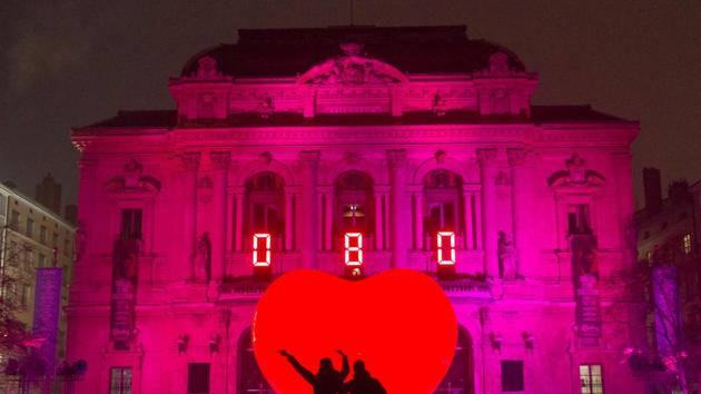 View of Coups de Coeur installation by artist Franck Pelletier and collectif Les Allumeurs at the Theatre des Celestins. (REUTERS)