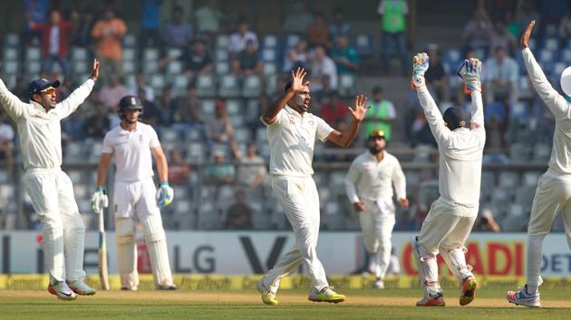 Ravichandran Ashwin of India successfully appeals during day 2 of the fourth test match. (BCCI/ SPORTZPICS) 
