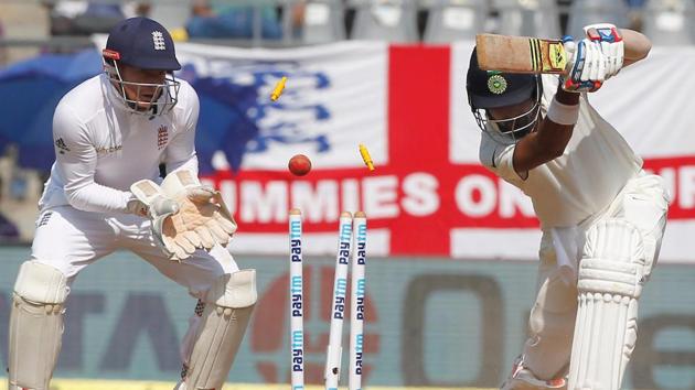 KL Rahul of India is bowled by Moeen Ali of England. (BCCI/ SPORTZPICS) 