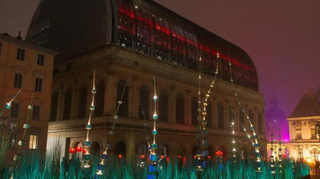 View of Arbore'Lum installation by artist Erik Barray during the rehearsal for the Festival of Lights. (REUTERS)