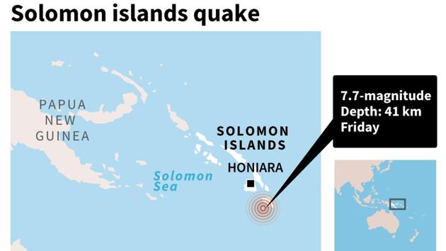 Map locating the quake off the Solomon Islands Friday. (AFP) Map locating the quake off the Solomon Islands Friday. (AFP)