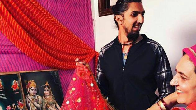 Ishant Sharma with his mother during rituals at the Sharma household.