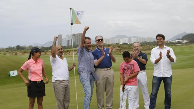 Rio de Janeiro Mayor Eduardo Paes (third left) and Brazil Olympic Committee president Carlos Nuzman celebrate during a ceremony at the Olympic Golf Course. (AP File) Rio de Janeiro Mayor Eduardo Paes (third left) and Brazil Olympic Committee president Carlos Nuzman celebrate during a ceremony at the Olympic Golf Course. (AP File)