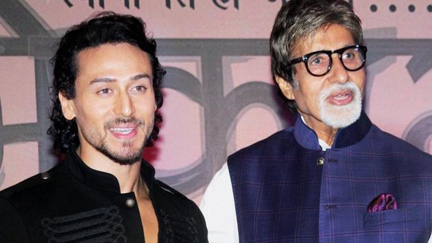 Amitabh Bachchan and Tiger Shroff at the mahurat of Marathi film Bhikari in Mumbai. (PTI)