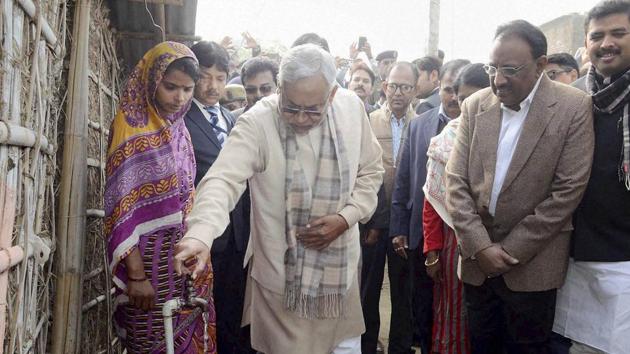 Bihar CM Nitish Kumar during his Nishchay Yatra in Katihar on Saturday. (PTI) Bihar CM Nitish Kumar during his Nishchay Yatra in Katihar on Saturday. (PTI)