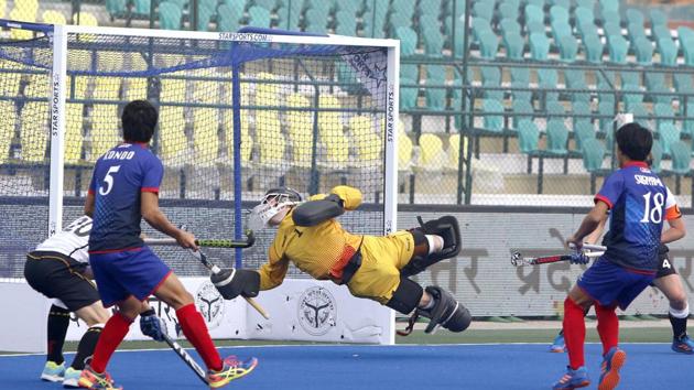 Germany and Japan men in action during their Hockey Junior World Cup league match in Lucknow on Sunday. (Hockey India) Germany and Japan men in action during their Hockey Junior World Cup league match in Lucknow on Sunday. (Hockey India)