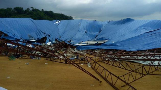 The Reigners Bible Church International in Uyo, capital of Akwa Ibom state, was still under construction and workers had been rushing to finish it in time for Saturday’s ceremony. (Twitter/@NigeriaNewsdesk) The Reigners Bible Church International in Uyo, capital of Akwa Ibom state, was still under construction and workers had been rushing to finish it in time for Saturday’s ceremony. (Twitter/@NigeriaNewsdesk)