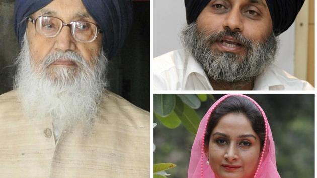 Punjab chief minister Parkash Singh Badal, deputy chief minister Sukhbir Singh Badal and union minister Harsimrat Kaur Badal. (HT Photo) Punjab chief minister Parkash Singh Badal, deputy chief minister Sukhbir Singh Badal and union minister Harsimrat Kaur Badal. (HT Photo)