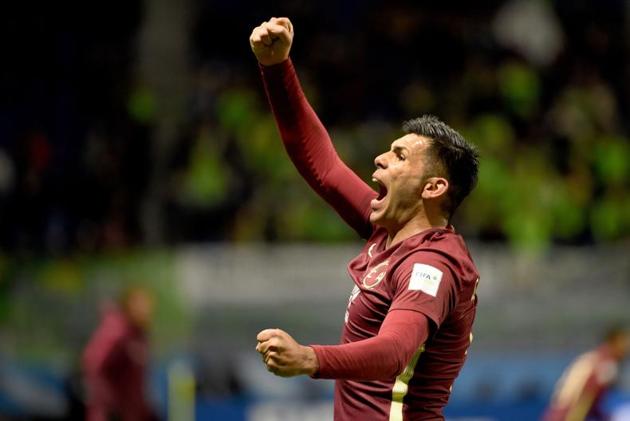 Club America forward Silvio Romero reacts after his second goal during the Club World Cup football match between Jeonbuk Hyundai and Club America in Osaka. (AFP) Club America forward Silvio Romero reacts after his second goal during the Club World Cup football match between Jeonbuk Hyundai and Club America in Osaka. (AFP)