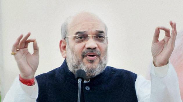 Amit Shah at the BJP's ‘Tridev Sammelan’ in Solan near Shimla on Sunday. (PTI) Amit Shah at the BJP's ‘Tridev Sammelan’ in Solan near Shimla on Sunday. (PTI)