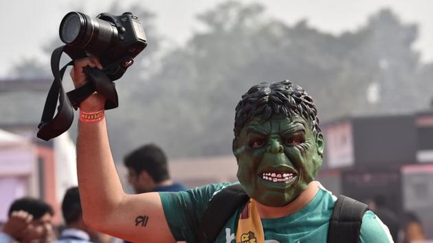 Cosplayers pose during the Delhi Comic Con at NSIC Okhla Ground in New Delhi, India on Friday.