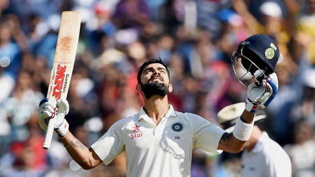 Virat Kohli scored 235, his career-best that also bettered a few other records, putting on a show for the packed Wankhede crowd during the fourth Test against England.(PTI)