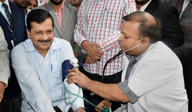 Arvind Kejriwal at a mohalla clinic. There are 106 such clinics in Delhi and close to 1.5 million patients have visited them in the past year.