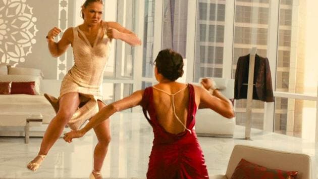 The MMA fighter Ronda Rousey as Kara, the Head of Security for an Abu Dhabi billionaire in Furious 7. (Universal)