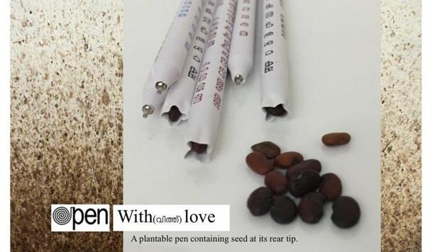 Pens developed by product designer Lakshmi Menon that contains seed at the rear tip. (Lakshmi Menon) Pens developed by product designer Lakshmi Menon that contains seed at the rear tip. (Lakshmi Menon)