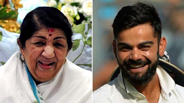 Lata Mangeshkar gifted Virat Kohli with one of her soulful and evergreen songs — “Aakash ke us paar bhi”—for his innings” of 235 that set up India’s series-sealing victory over England at the Wankhede Stadium in Mumbai.(Agencies)