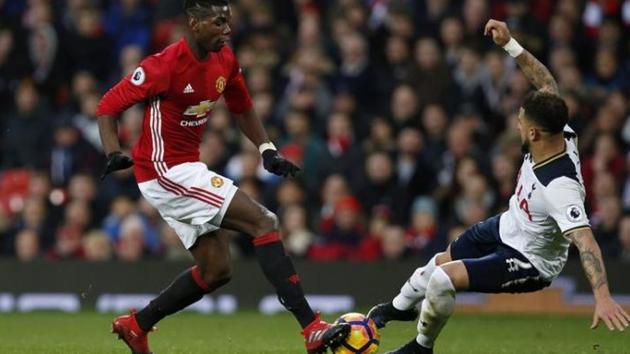 Manchester United’s Paul Pogba in action with Tottenham’s Kyle Walker during a Premier League match in Old Trafford on Sunday. (Reuters) Manchester United’s Paul Pogba in action with Tottenham’s Kyle Walker during a Premier League match in Old Trafford on Sunday. (Reuters)