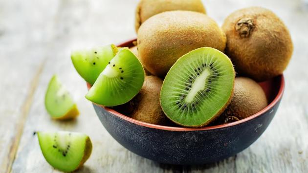 Kiwi: Kiwis contain large amounts of Vitamin C, which helps your body produce collagen, a connective tissue protein that helps firm the skin. Kiwi also contains Vitamin E, which keeps skin moisturised and glowing. (Shutterstock) Kiwi: Kiwis contain large amounts of Vitamin C, which helps your body produce collagen, a connective tissue protein that helps firm the skin. Kiwi also contains Vitamin E, which keeps skin moisturised and glowing. (Shutterstock)