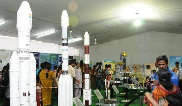 At the exhibition, Indian Space Research Organisation (ISRO) will display small scale models of its rocket launcher. (HT) At the exhibition, Indian Space Research Organisation (ISRO) will display small scale models of its rocket launcher. (HT)