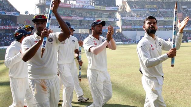 Virat Kohli registered his fifth consecutive series win as Test skipper after India thrashed England by an innings and 36 runs in Wankhede stadium. (Photo by: BCCI)