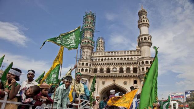 Indian Muslims take out a procession celebrating Eid-e-Milad, in Hyderabad, India, Monday, Dec. 12, 2016. Many people gathered along the streets to chant religious slogans during the annual Eid-e-Milad festival marking the anniversary of Prophet Muhammad's birth. (AP Photo) Indian Muslims take out a procession celebrating Eid-e-Milad, in Hyderabad, India, Monday, Dec. 12, 2016. Many people gathered along the streets to chant religious slogans during the annual Eid-e-Milad festival marking the anniversary of Prophet Muhammad's birth. (AP Photo)