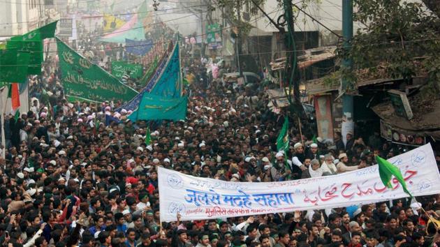 Muslims take part in Jaloos-e-Madeh Sahaba, a religious procession, on the occasion of Eid-e- Milad-un Nabi in Lucknow. (PTI Photo) Muslims take part in Jaloos-e-Madeh Sahaba, a religious procession, on the occasion of Eid-e- Milad-un Nabi in Lucknow. (PTI Photo)