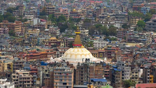 File photo from April 2015 shows the Boudhanath Stupa (center) amongst buildings four days after the April 25 earthquake in Kathmandu. (AP) File photo from April 2015 shows the Boudhanath Stupa (center) amongst buildings four days after the April 25 earthquake in Kathmandu. (AP)