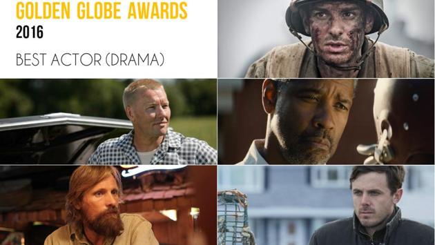 Clockwise from top right: Andrew Garfield, Hacksaw Ridge; Denzel Washington, Fences; Casey Affleck, Manchester by the Sea; Viggo Mortensen, Captain Fantastic and Joel Edgerton, Loving.