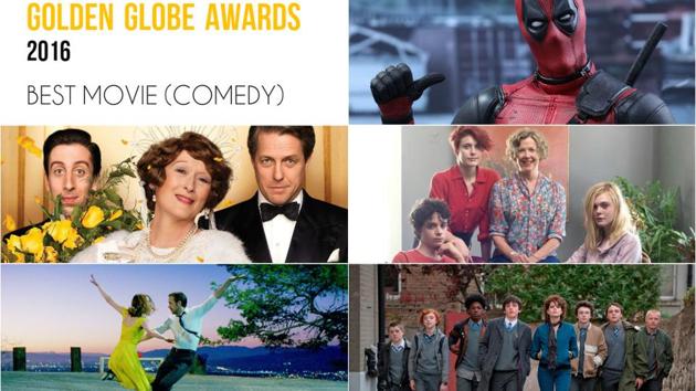 Clockwise from top right: Deadpool, 20th Century Women, Sing Street, La La Land and Florence Foster Jenkins.