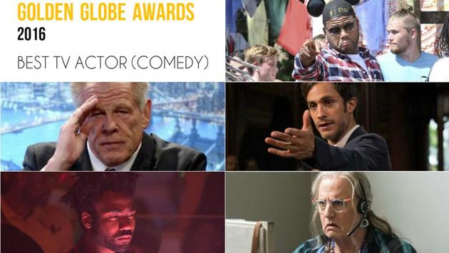 Clockwise from top right: Anthony Anderson, black-ish; Gael Garcia Bernal, Mozart in the Jungle; Jeffrey Tambor, Transparent; Donald Glover, Atlanta and Nick Nolte, Graves.