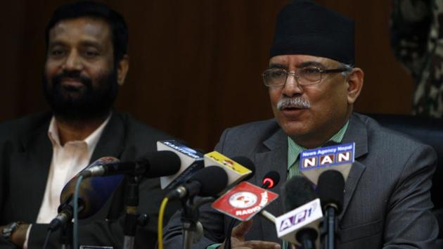 File phot of Nepal’s Prime Minister Pushpa Kamal Dahal, also known as Prachanda, talking with the media on his government's first 100 days in office on November 11, 2016. (AFP) File phot of Nepal’s Prime Minister Pushpa Kamal Dahal, also known as Prachanda, talking with the media on his government's first 100 days in office on November 11, 2016. (AFP)