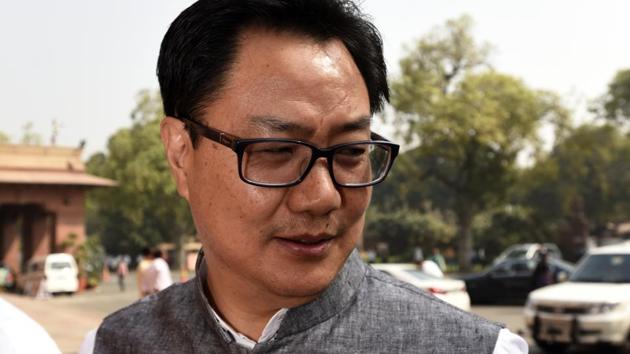 Rijiju refuted the allegations and said those spreading lies against him will be “thrashed with shoes” in Arunachal Pradesh. (Sonu Mehta/ HT Photo) Rijiju refuted the allegations and said those spreading lies against him will be “thrashed with shoes” in Arunachal Pradesh. (Sonu Mehta/ HT Photo)