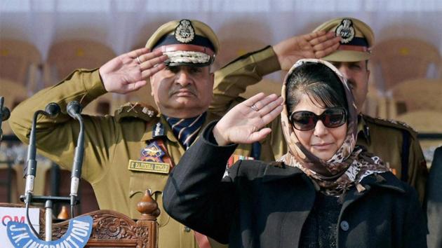 Jammu and Kashmir chief minister Mehbooba Mufti with J & K police chief K Rajandra. (PTI Photo) Jammu and Kashmir chief minister Mehbooba Mufti with J & K police chief K Rajandra. (PTI Photo)